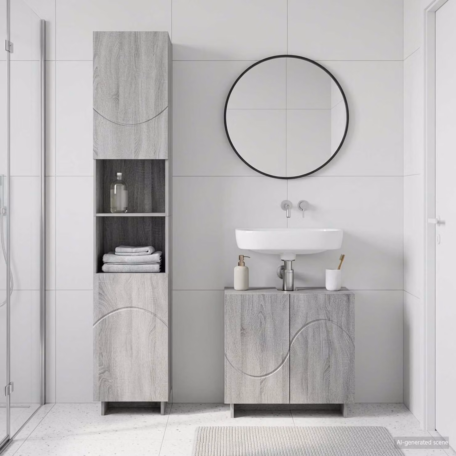 Set di mobili da bagno moderno vidaXL composto da mobile lavabo e colonna alta in legno ingegnerizzato grigio opaco