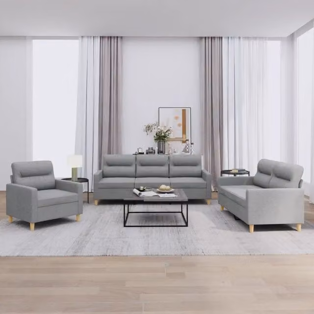 Set di Divani 3 pz con Cuscini Grigio Chiaro in Tessuto 3201536