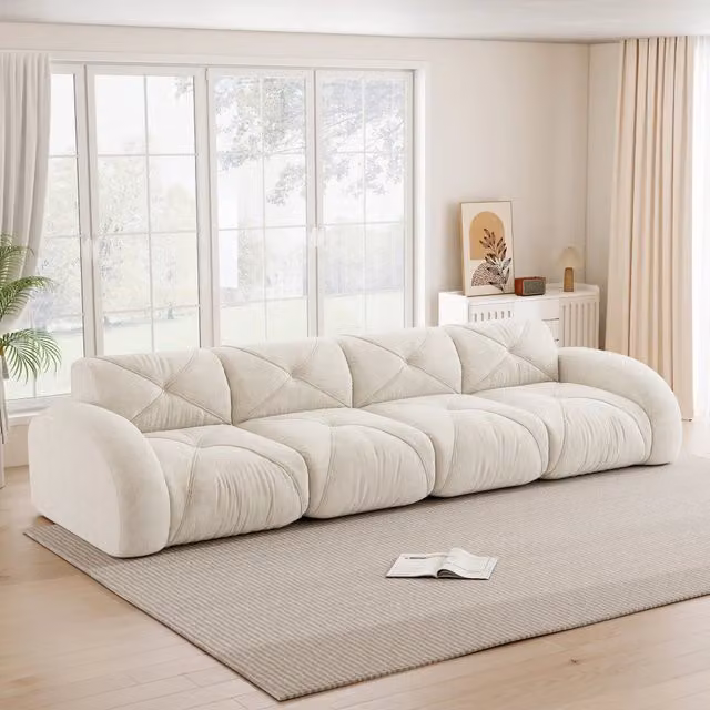 Sofa modulare extra grande senza montaggio - Zephmum- Bianco tessuto Chenille antiscivolo