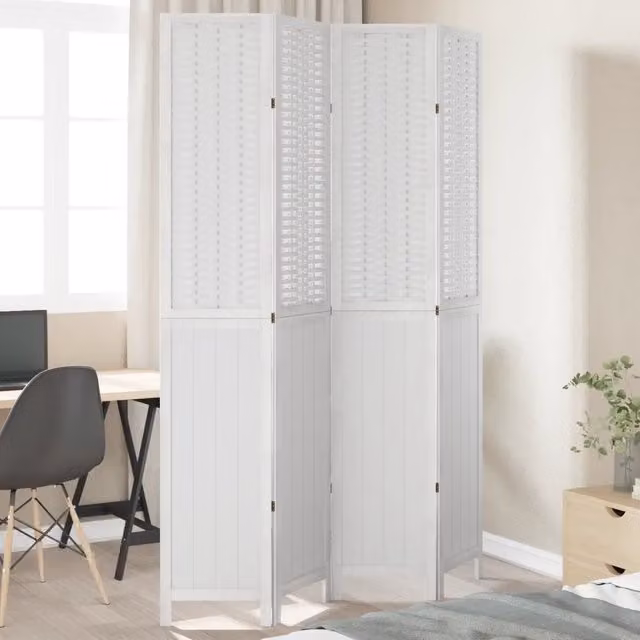 Divisorio Ambienti vidaXL a 4 Pannelli Bianco in Legno di Paulownia con Design Geometrico H: 175 cm, L: 220 cm, P: 1.6 cm