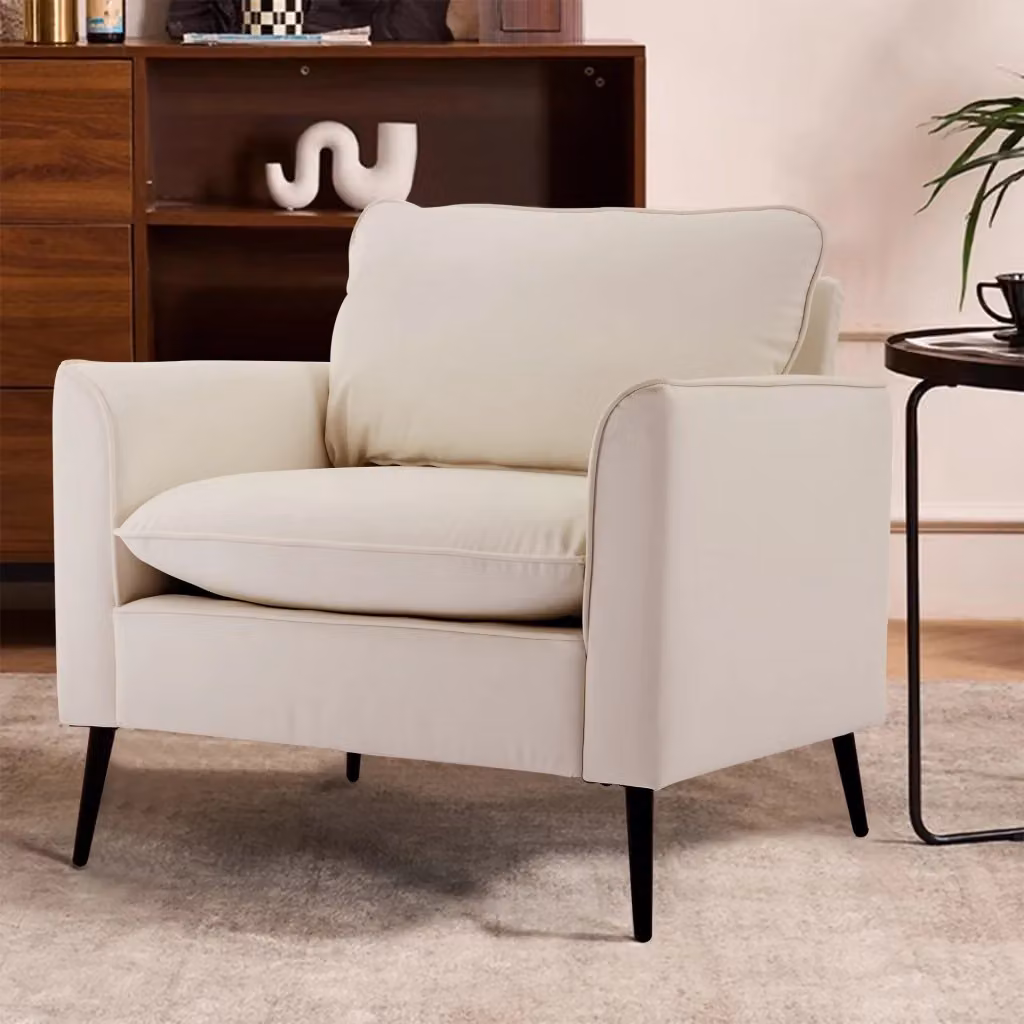 Poltrona Lounge Minimal in Ecopelle Bianca con Braccioli e Design Nordico Retrò – 2