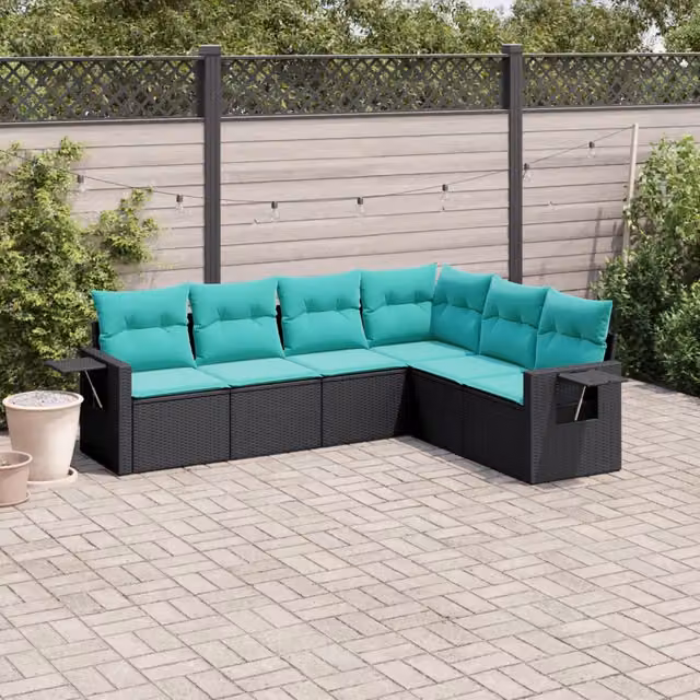Set Divani da Giardino 6 pz con Cuscini Nero in Polyrattan 3220206