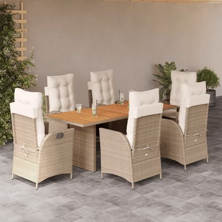 Maison Exclusive - Set da pranzo da giardino 7 pezzi con cuscini in polyrattan beige