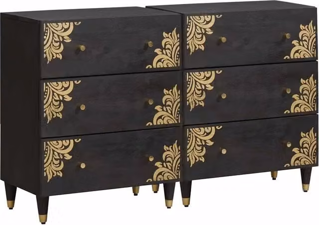 Credenza 2 pz 60 x 33 x 75 cm Legno di mango massello Nero 3310157