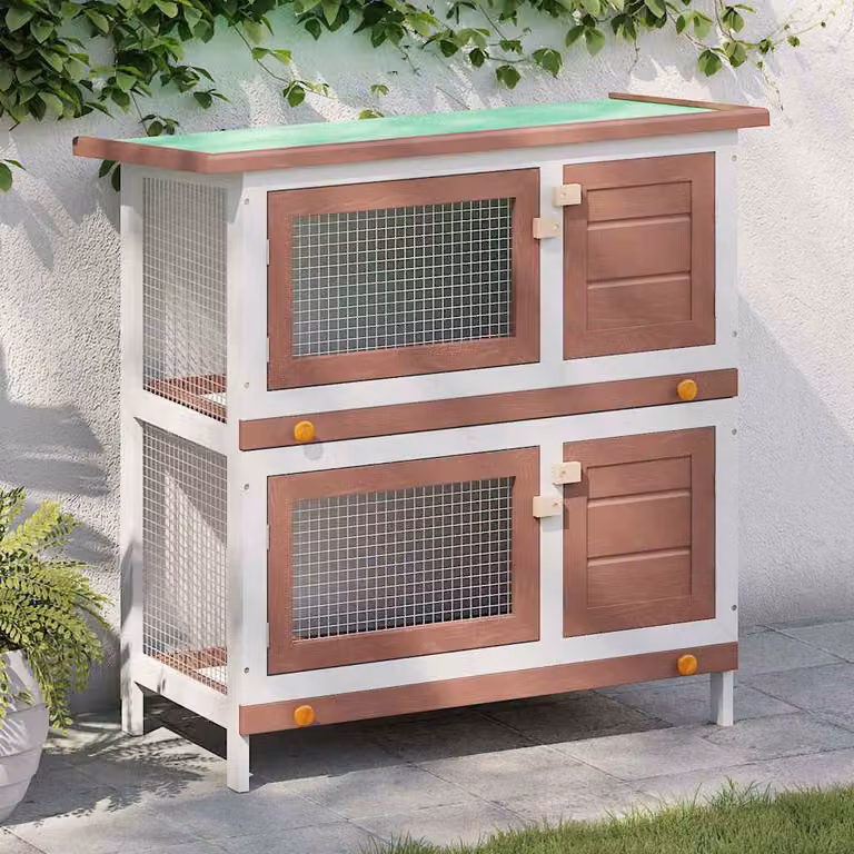 Conigliera per esterni vidaXL in legno di pino laccato marrone con 4 porte e protezione impermeabile