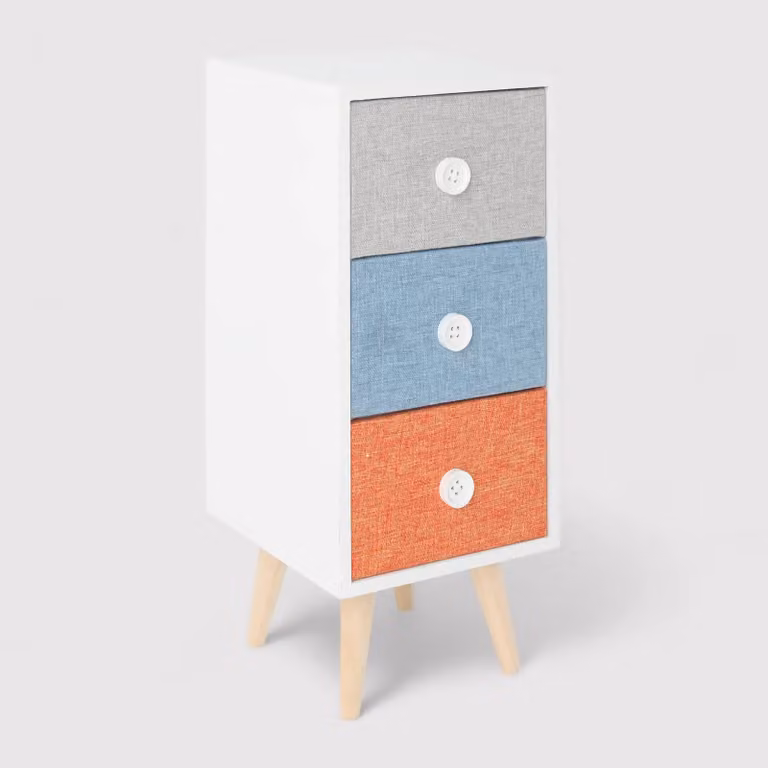 Clarkia - Comodino in legno con 3 cassetti colorati