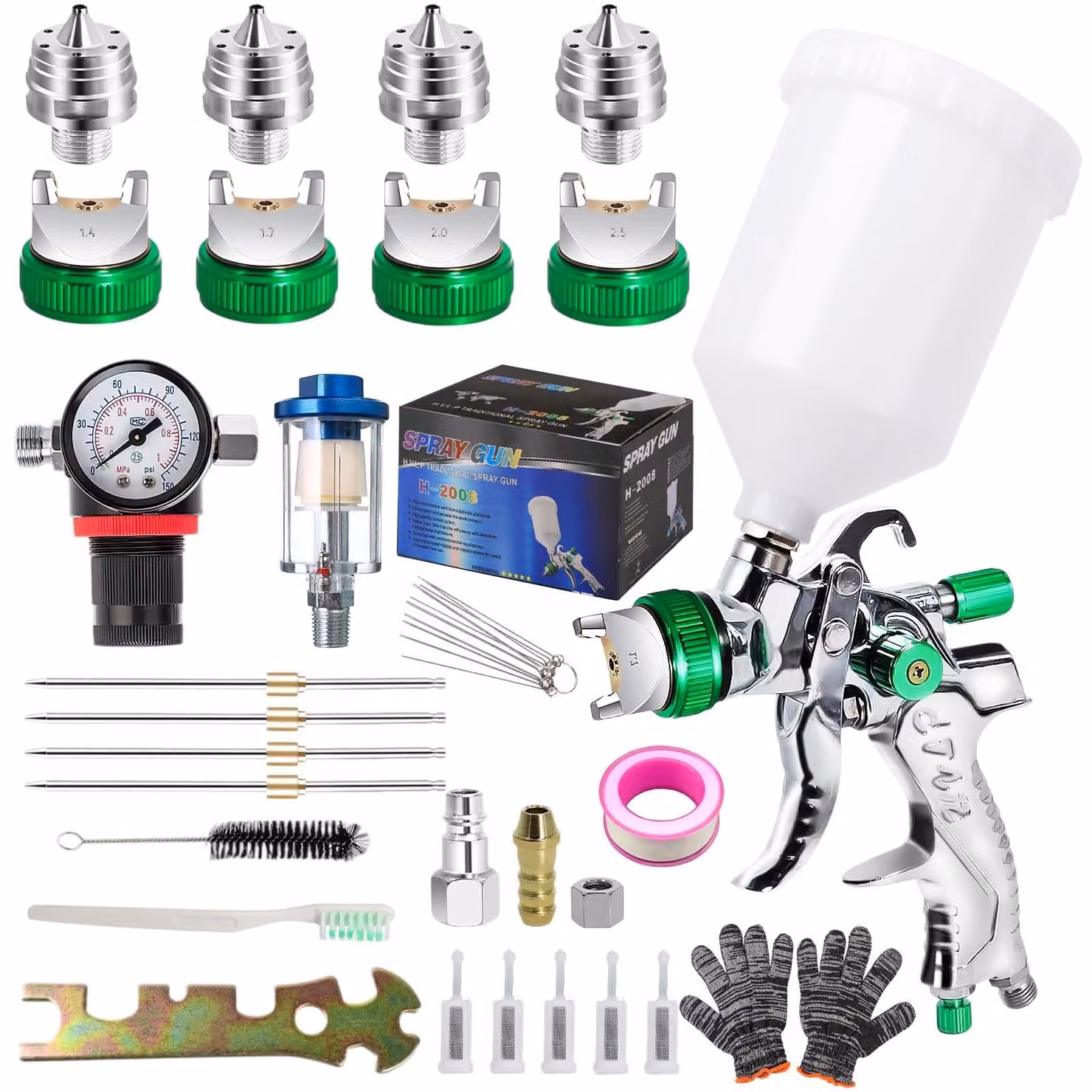 Set di pistole a spruzzo HVLP Solidchoice, con regolatore di pressione e 4 ugelli
