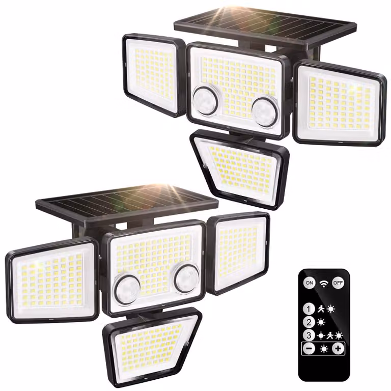 Lampada da esterno con sensore di movimento a energia solare, confezione da 2, 2500 lumen, 6500K, grado di protezione IP65