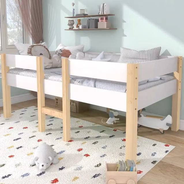 Letto semialto per bambini in legno di pino e MDF bianco L/P/H: 190 x 90 x 77 cm