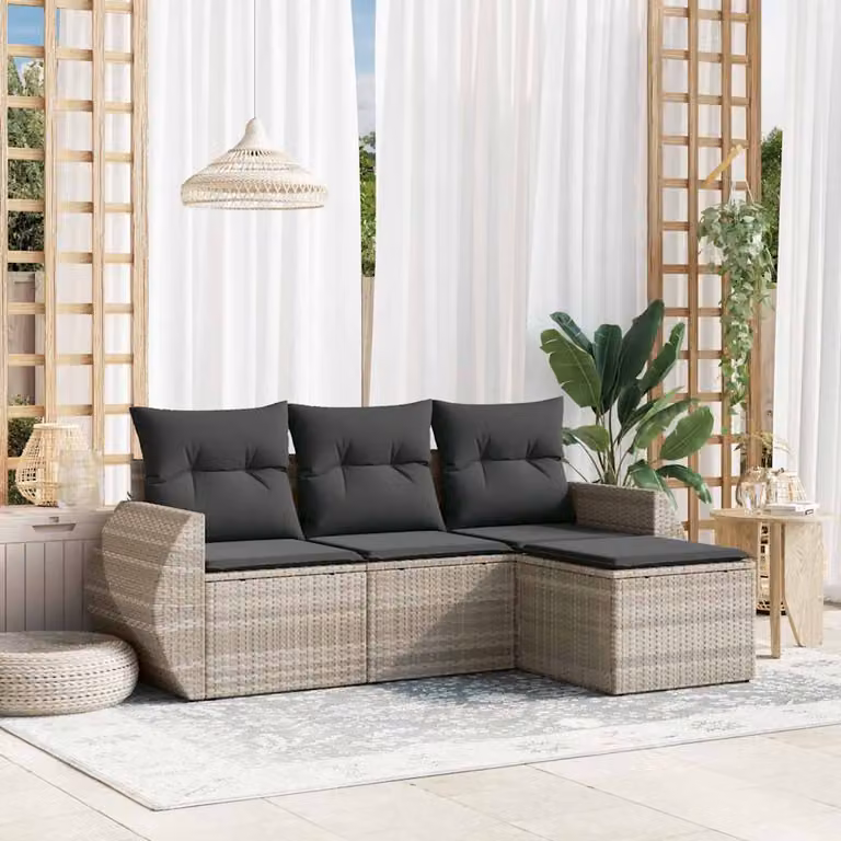 Set Divano da Giardino a L vidaXL in Polyrattan Grigio Antracite con Cuscini Imbottiti e Coperture Rimovibili
