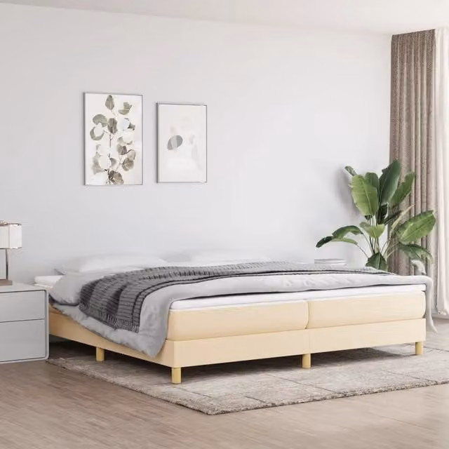 Struttura Letto a Rete a Molle e Giroletto in Tessuto Beige 200x200 cm