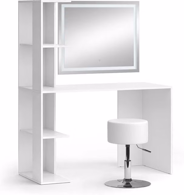 Tavolo da toilette Tower Vicco bianco con illuminazione LED e sgabello L: 122.2 cm