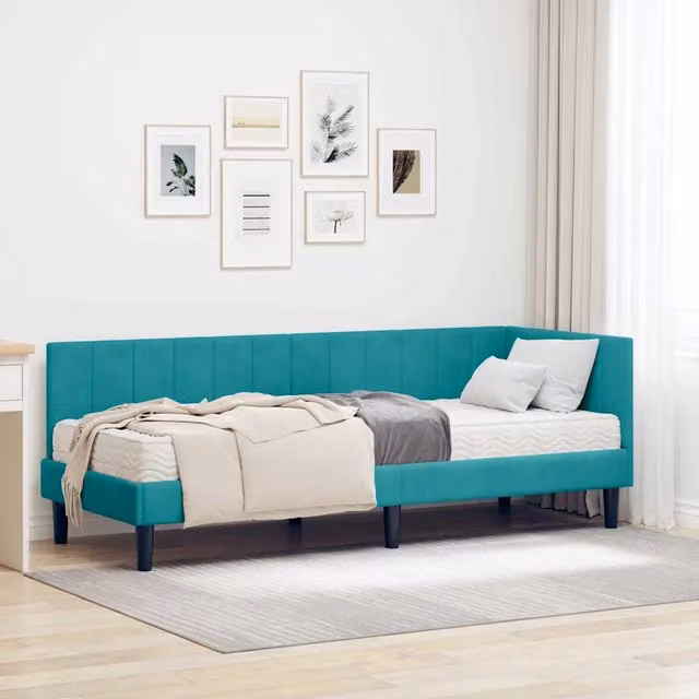 Struttura Letto Angolare con Materasso 2 pz-Giroletto con materasso Turchese Velluto 529401
