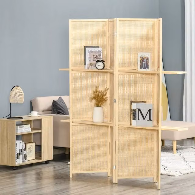 Divisorio paravento pieghevole REDOM in bambù naturale color marrone e beige, L 180 x H 190 x P 180 cm