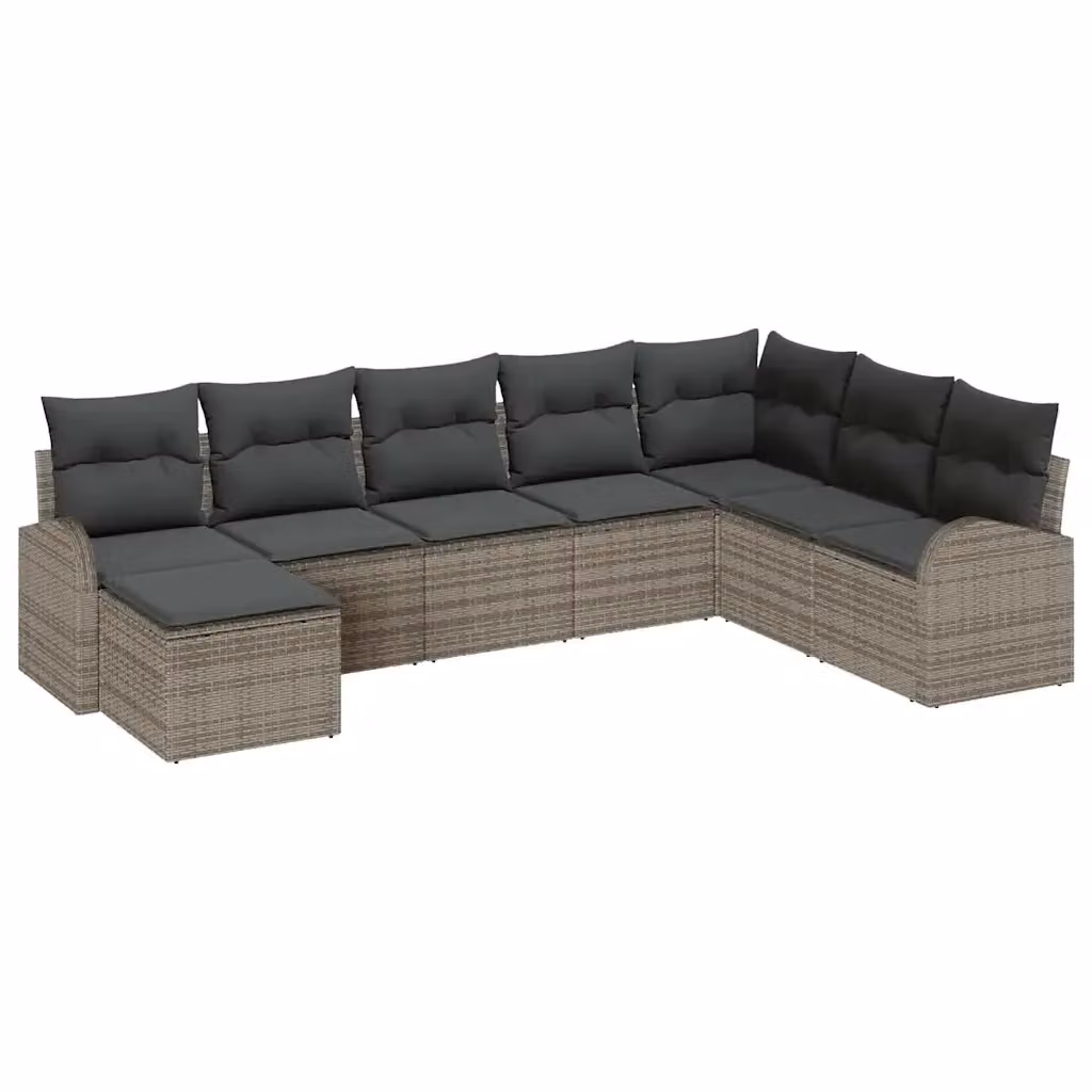Set di divani da giardino vidaXL in rattan e metallo con cuscini, 8 pezzi, Grigio – 2
