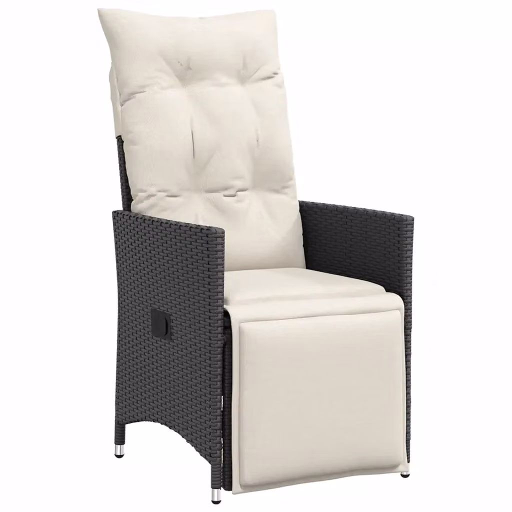 Set di 2 sedie reclinabili da giardino vidaXL in polyrattan nero con cuscini – 2