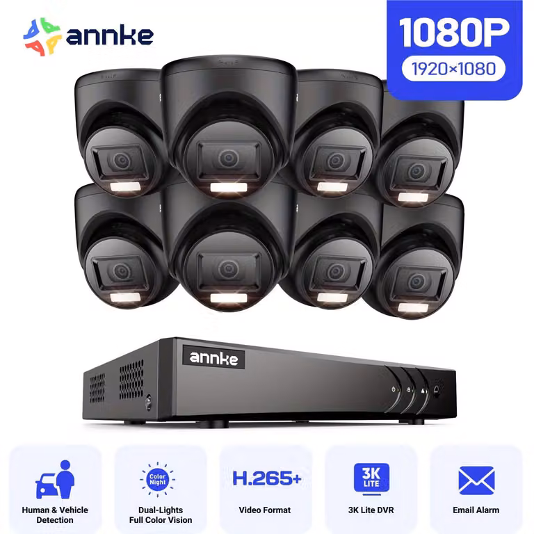 Sistema di videosorveglianza a 8 canali, DVR da 5MP con visione notturna e telecamere per interni ed esterni