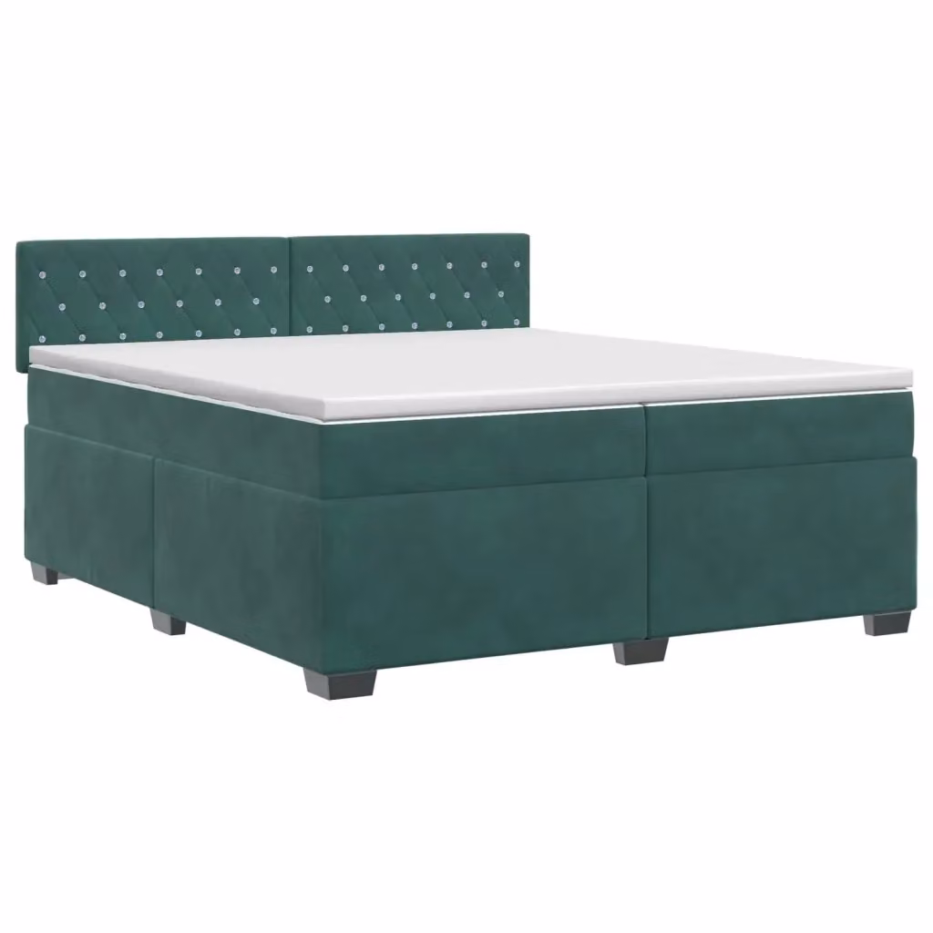 Letto box spring con materasso vidaXL in velluto verde scuro e bianco, con base a sollevamento, L: 200 cm, P: 200 cm, H: 140 cm – 2