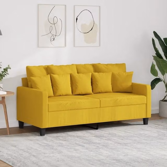 Divano a 2 posti moderno vidaXL in tessuto giallo con struttura in metallo e cuscini inclusi – 1