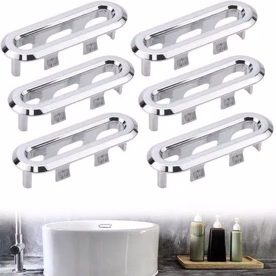 Kit per scarico del lavandino del bagno - Copertura per vasca da bagno - Accessori per il bagno - Montaggio semplice - 6 pezzi - Argento