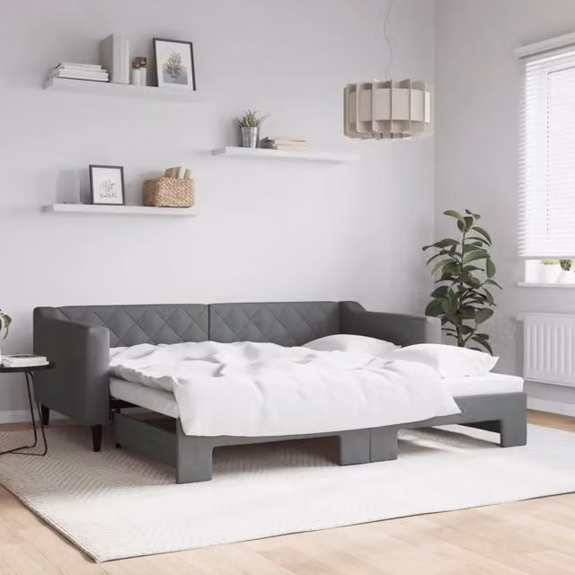 Divano Letto con Letto Estraibile vidaXL Grigio con Rivestimento in Tessuto e Struttura in Legno e Metallo L/P/H: 213 x 90 x 67 cm