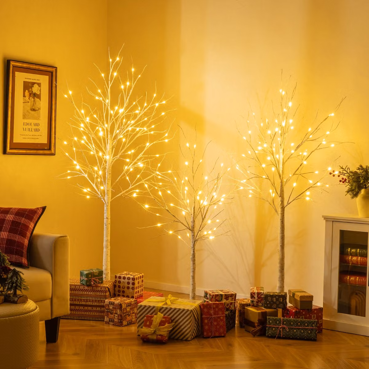 Albero di Natale artificiale in betulla bianca Costway con 216 luci LED bianco caldo