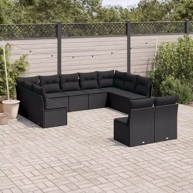 Set Divani da Giardino 11 pz con Cuscini in Polyrattan Nero 3250184