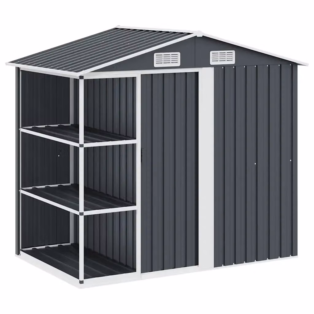 vidaXL Capanno da Giardino in Acciaio Zincato con Scaffali e Porte Scorrevoli, Antracite, L 205 x P 130 x H 183 cm – 2