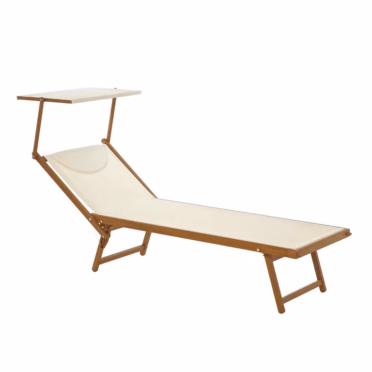 Vestiamo Casa Mare Lettino con Parasole Regolabile in Alluminio Effetto Legno e Tessuto Bianco H 36 x L 189 x P 58 cm