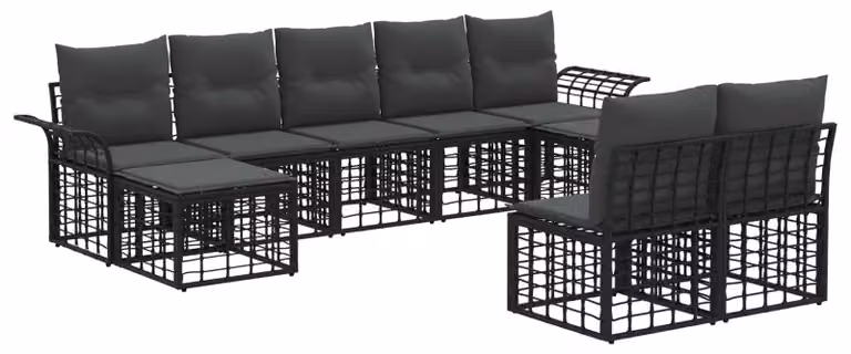 Set di divani da esterno 9 pcs Nero e Grigio scuro Poliestere