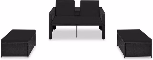 Set Divani da Giardino 3 pz | Set Salotto da Giardino con Cuscini in Polyrattan Nero