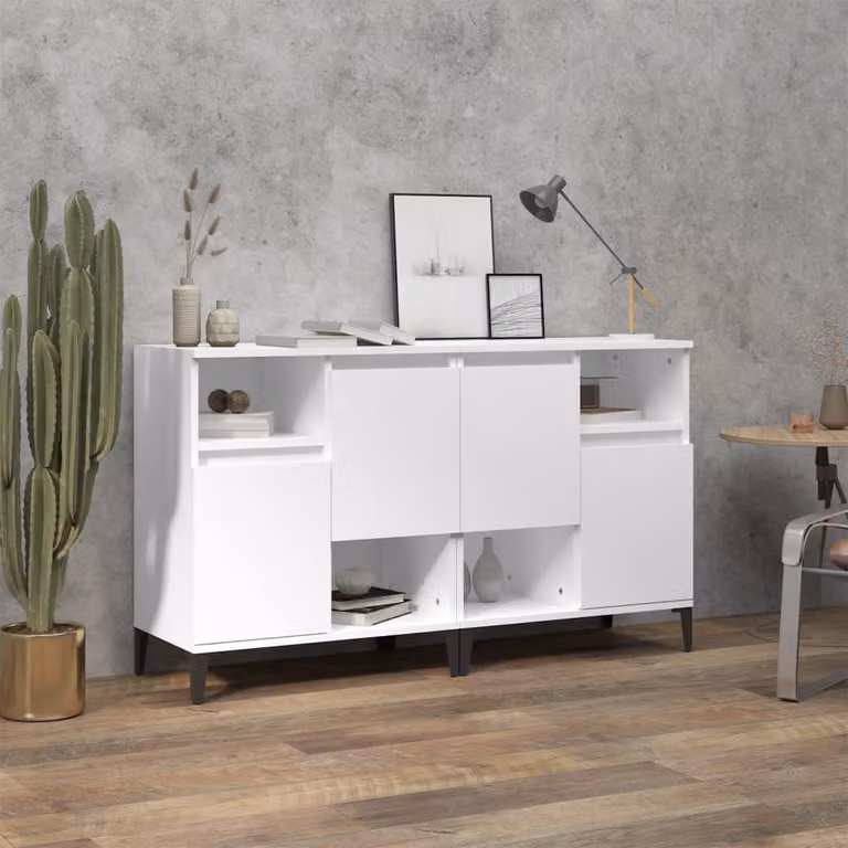 Set di 2 credenze vidaXL bianche in legno e metallo, modello classico da appendere al muro, L 60 cm x P 35 cm x H 70 cm