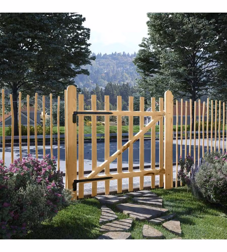 Cancello Singolo per Recinzione in Legno di Nocciolo 100x100 cm 142591