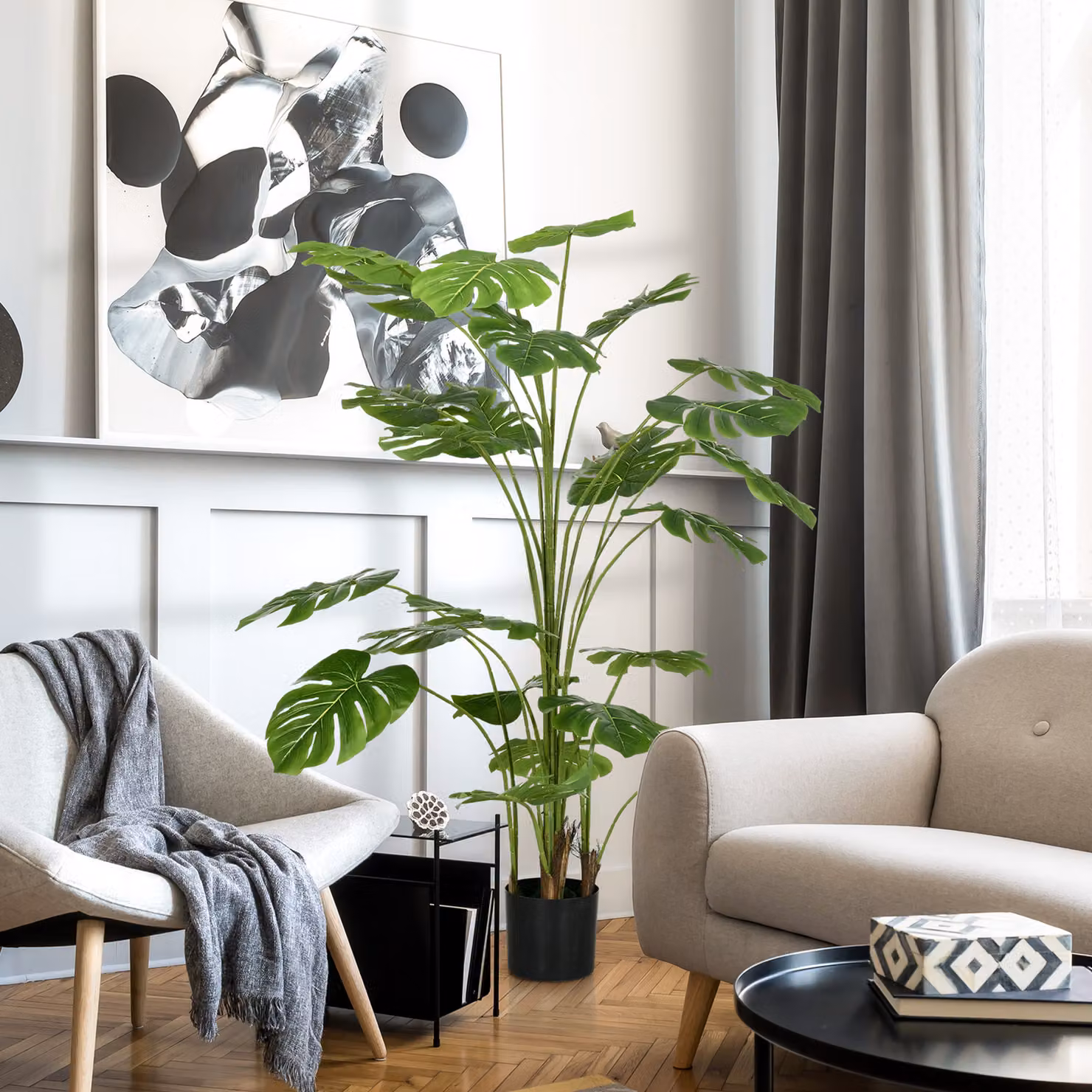 Pianta Artificiale Monstera Verde Aosom con Vaso, Altezza: 180 cm – 2