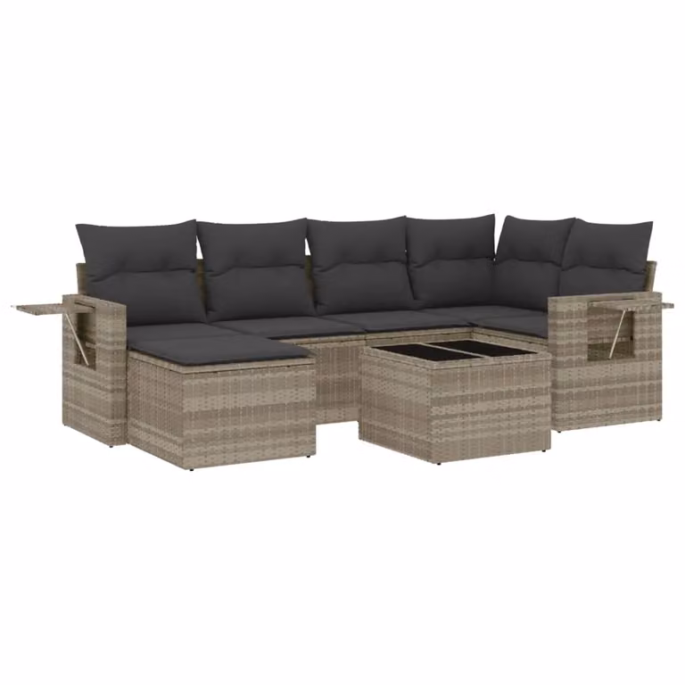 Set Divani da Giardino 7pz con Cuscini Grigio Chiaro Polyrattan
