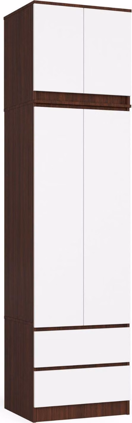 Akord Armadio Con Pensile Superiore 2 Ante 2 Cassetti Wengé/Bianco 60X51X234 Cm