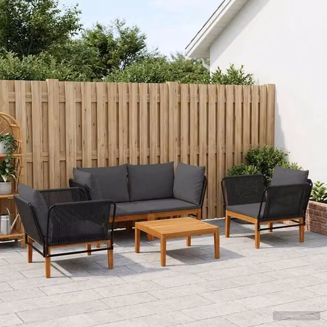 Set di 5 sedie da giardino vidaXL in legno massiccio di acacia e corda naturale