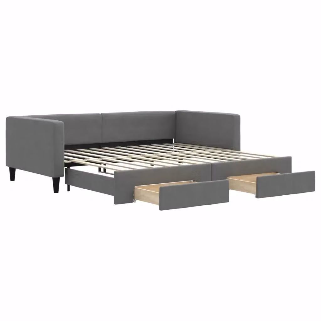 Divano Letto Estraibile con Cassetti vidaXL in Tessuto Grigio L/P/H: 100 x 200 cm – 2