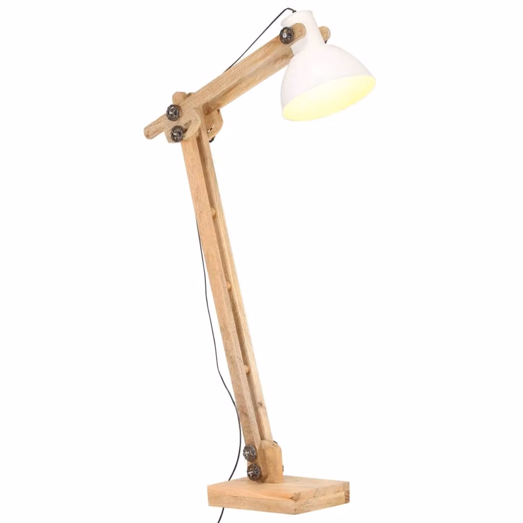 Lampada da terra in legno massiccio di mango bianco E27