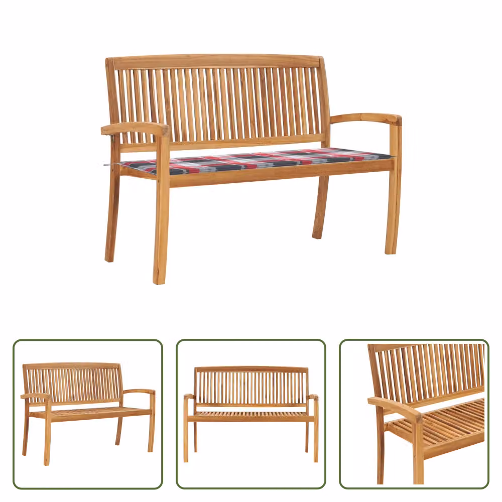The Living Store Panca da giardino impilabile con cuscino 128,5 cm in teak massiccio