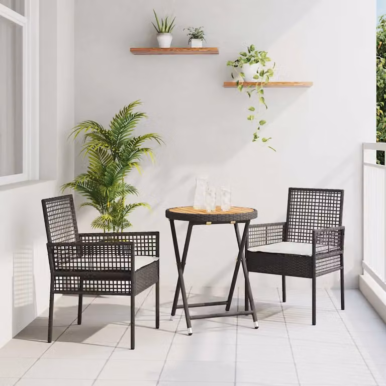 Set Bistro da Giardino vidaXL in 3 pezzi in Polyrattan e Legno di Acacia Nero e Beige