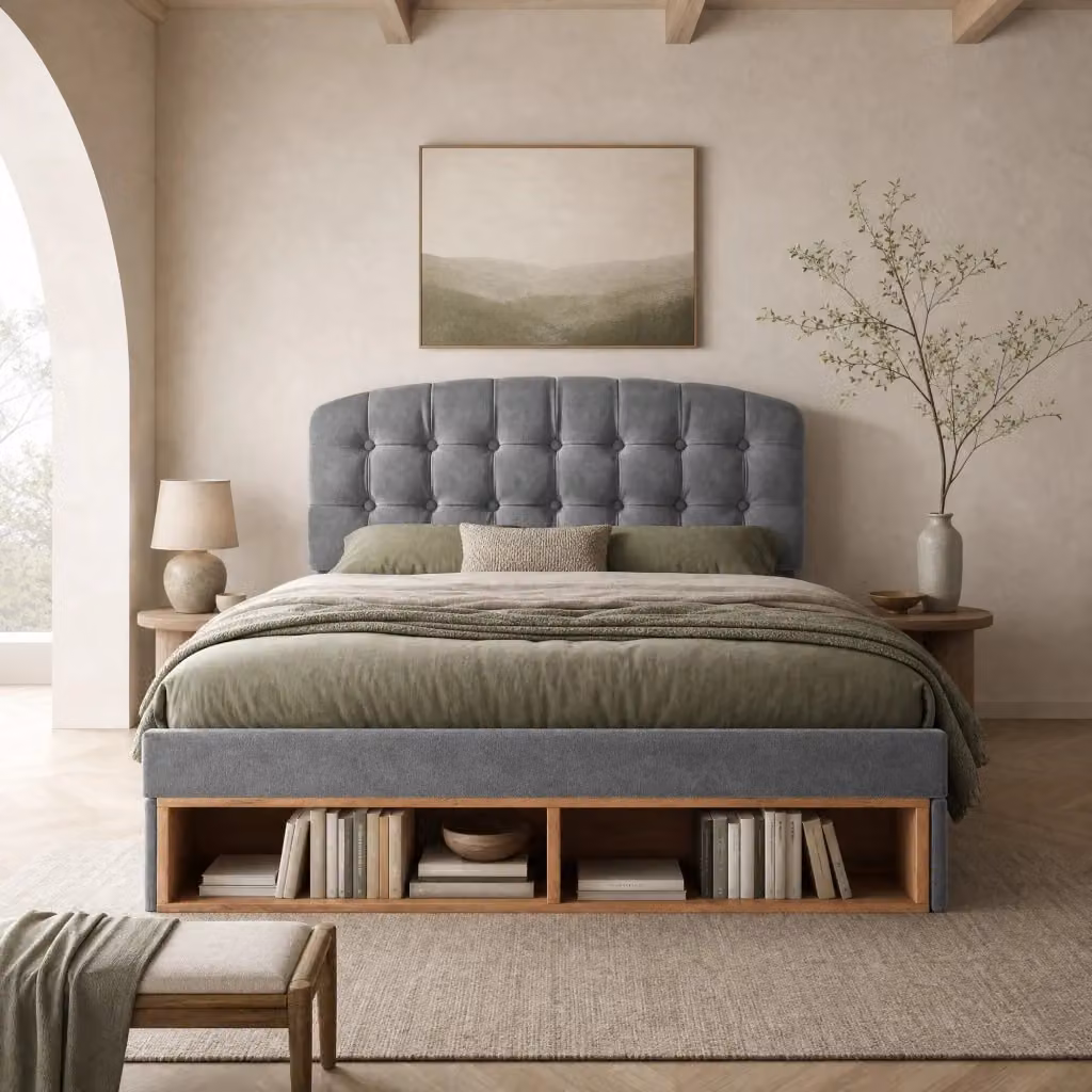 Letto imbottito moderno in velluto grigio con cassetti L/P/H: 197 x 140 x 61,5 cm – 2