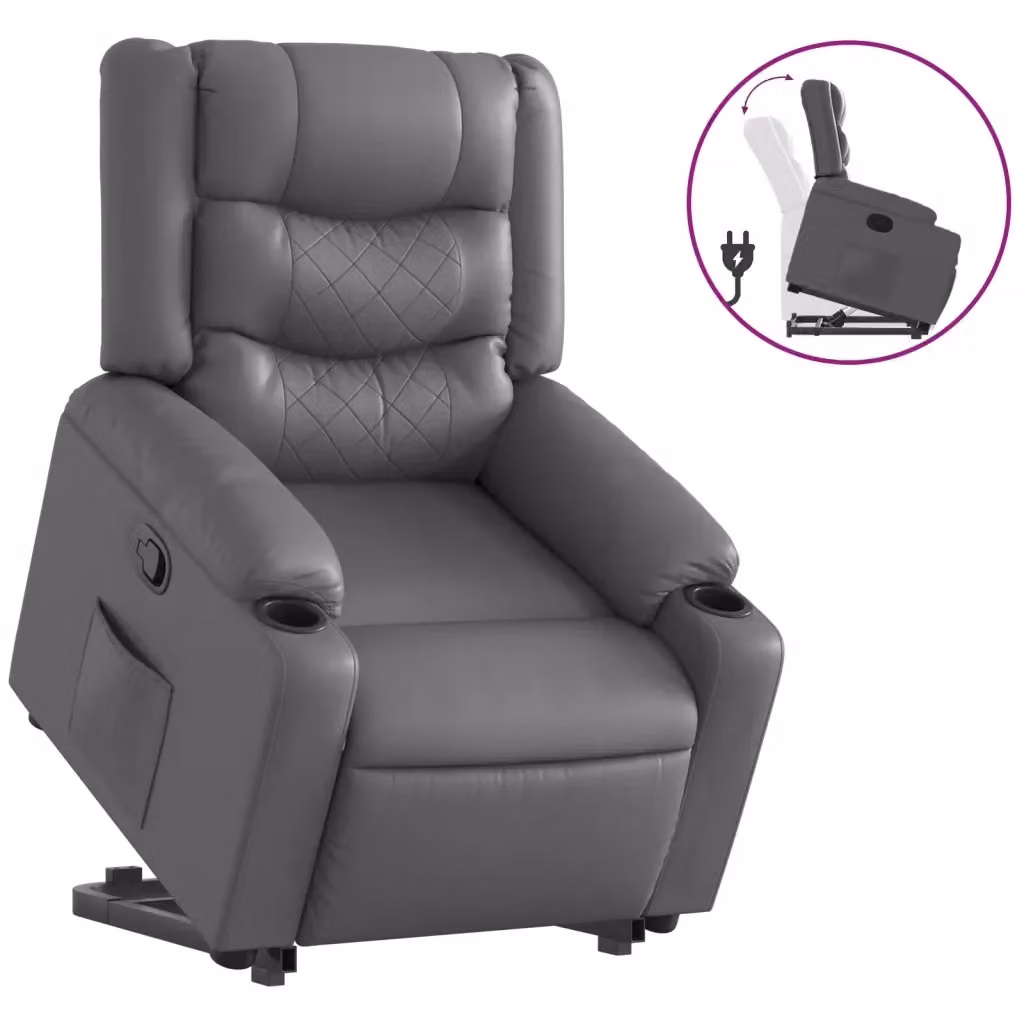 Poltrona Alzapersona Reclinabile vidaXL in Similpelle Grigio con Assistenza Elettrica per Senior – 2