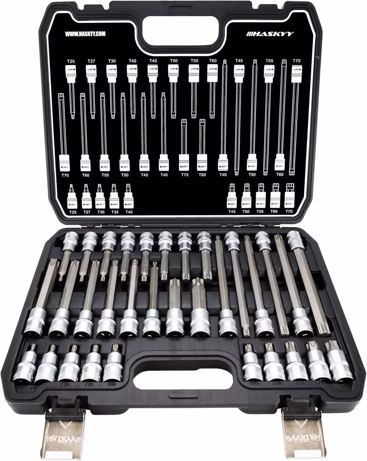 Set di chiavi a bussola Torx, da T25 a T80, 32 pezzi, in acciaio cromo-vanadio, per uso professionale