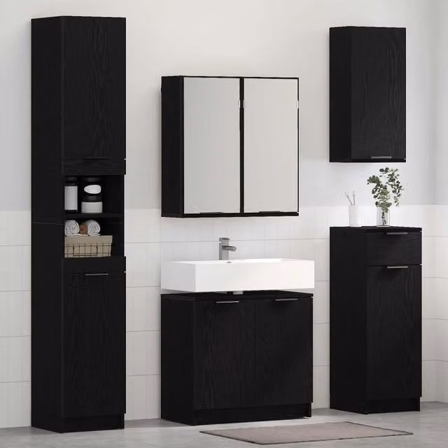 Set di mobili per il bagno 5 pz Rovere Nero 64,5 x 33,5 x 59 cm 3416115