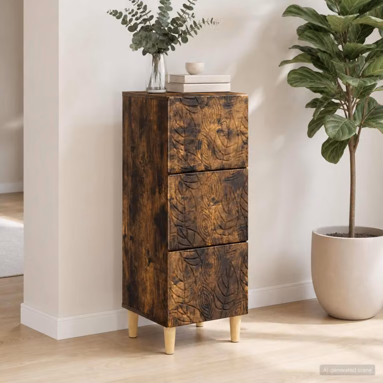 Mobile con cassetti vidaXL in rovere fumo con ruote L: 33 cm, P: 34,5 cm, H: 90 cm