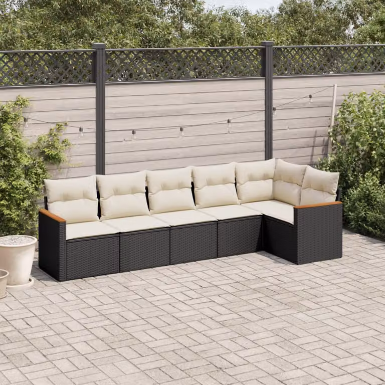 Set Divano da Giardino a L vidaXL 6 pz con Cuscini in Polyrattan e Struttura in Acciaio Nero