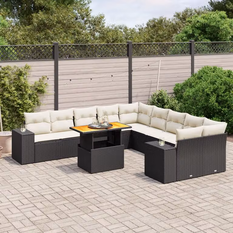 vidaXL Set Divani da Giardino 11 pz in Polyrattan Nero con Cuscini e Tavolino da Esterno