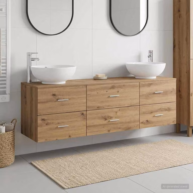Set di mobili da bagno moderno vidaXL in legno marrone con 3 pezzi composto da mobile lavabo e pensili