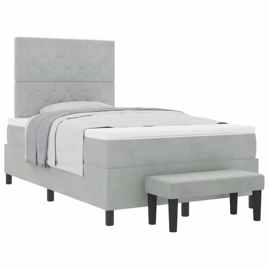 Letto a molle con testiera vidaXL in velluto grigio, L/P/H: 120 x 200 x 128 cm – 2